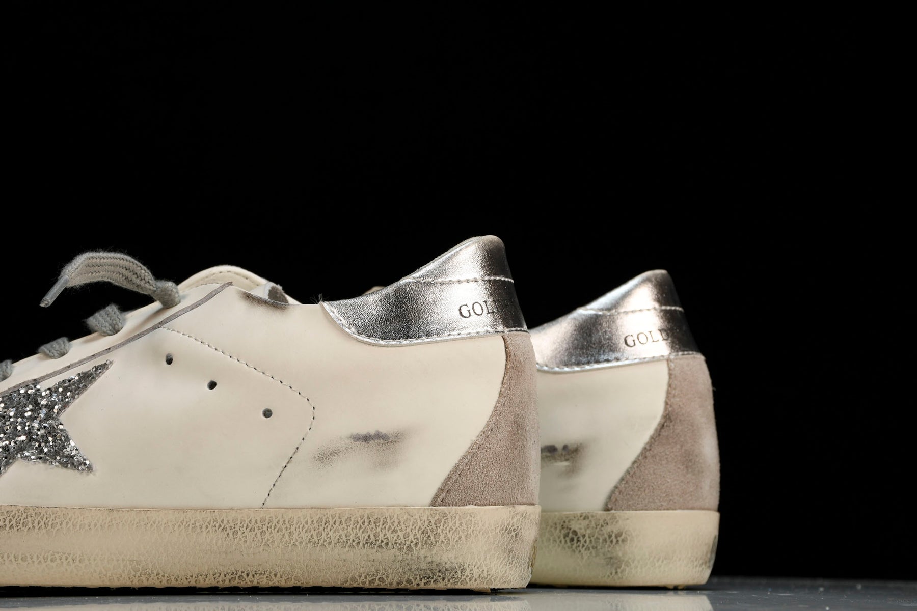 Golden Goose Super-Star White Silver Glitter